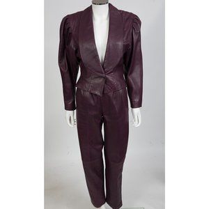 Brigid Brock 80s Aubergine Leather Pant Suit